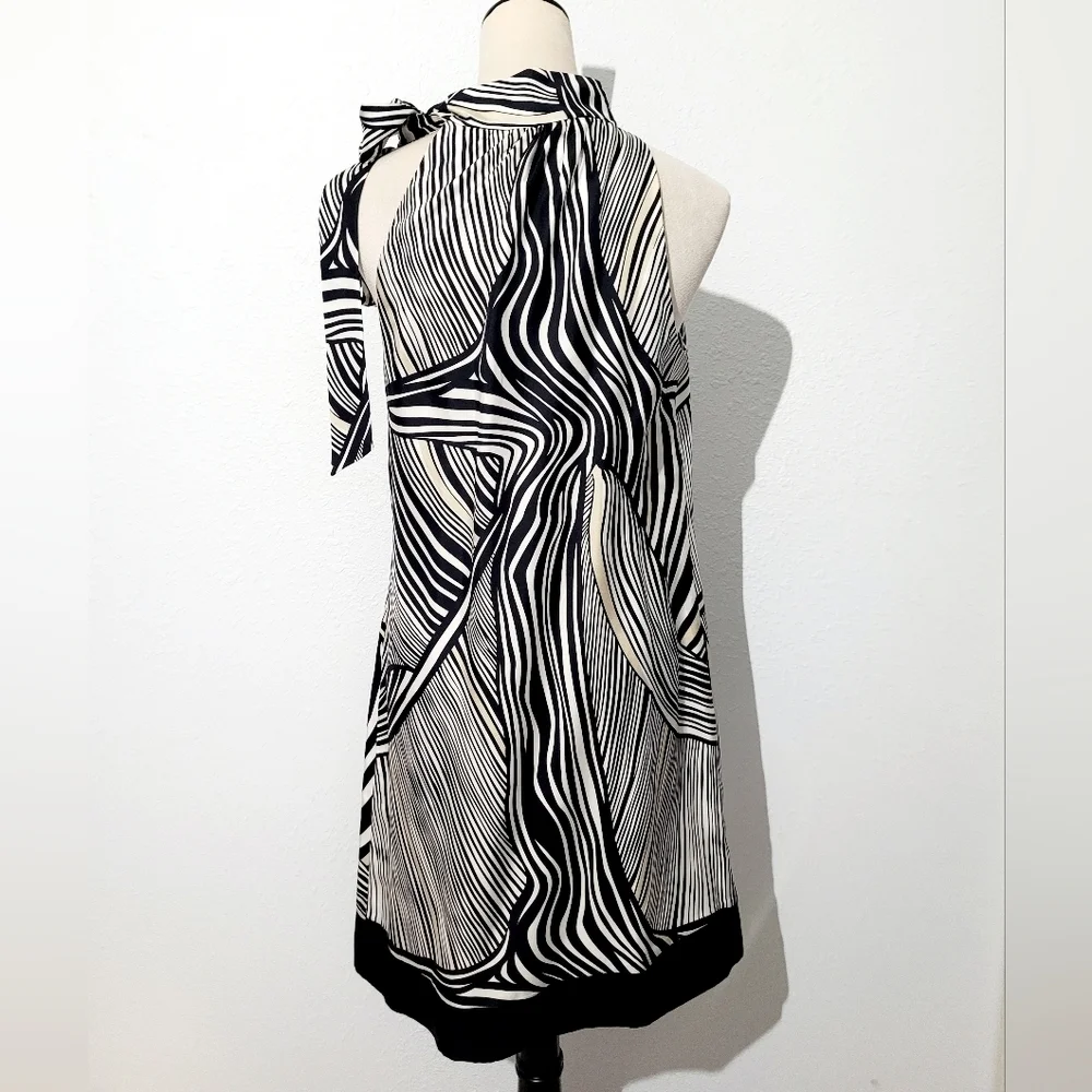 White House Black Market 100% Silk Halter Dress Size 6 Zebra Print Neck Tie - Picture 5 of 13
